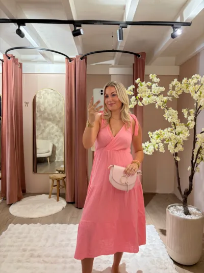 Mousseline maxi jurk - Roze
