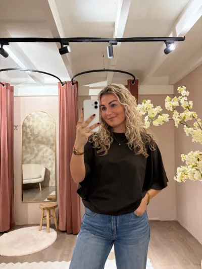 Basic top met driekwart mouw - bruin