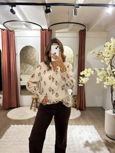 Botanical blouse - Creme en bruin