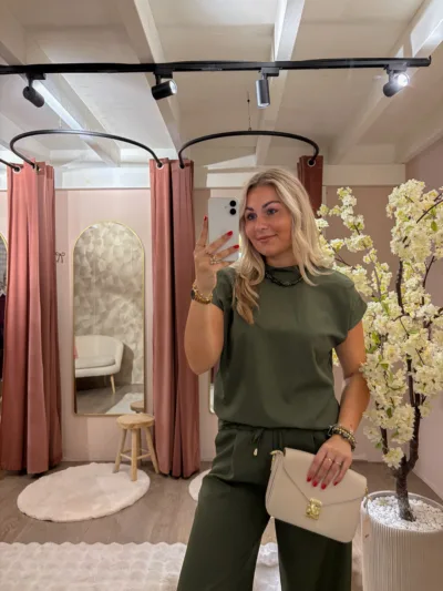 Top azzurro - khaki